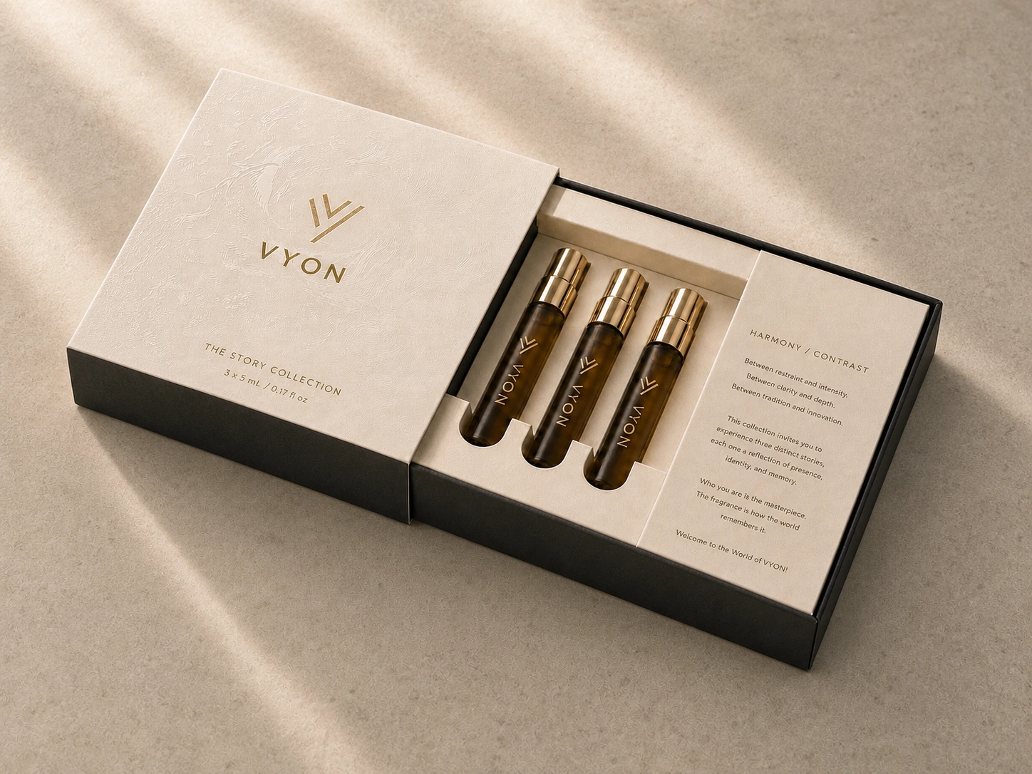 The VYON Discovery Set, three 5 ml portraits in the keepsake case